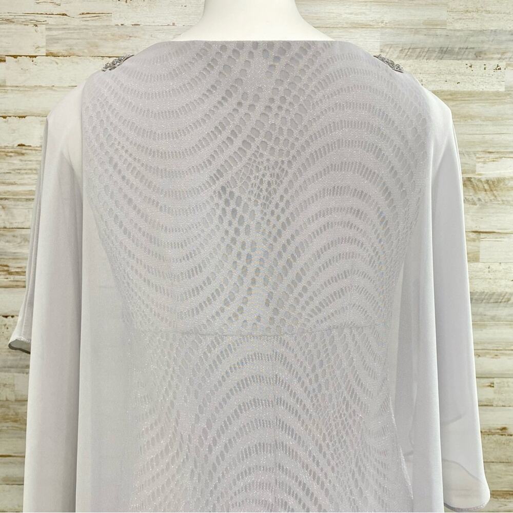 R&M Richards Crochet Metallic Chiffon Cape Overlay Dress Womens Size 6 Gray - Picture 12 of 15